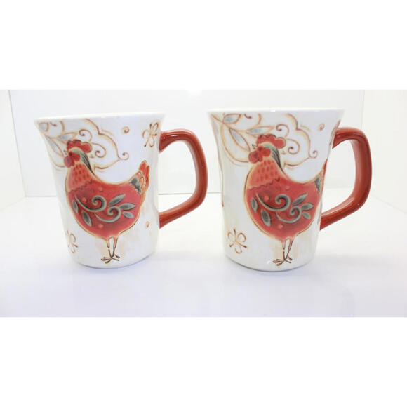 Other - Pier 1 Imports Set of 2 Gallo Rooster Design Coffee Tea Mugs Ironstone 14 oz